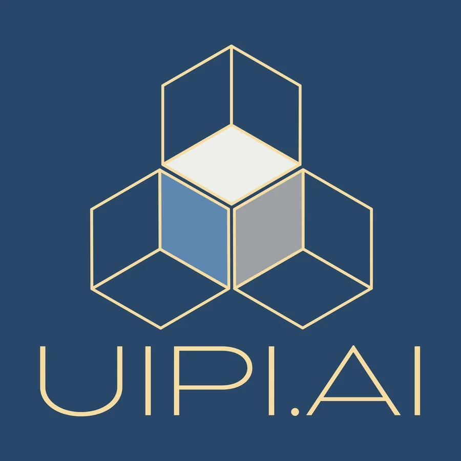 uipi.ai stacked lockup, gold on navy.