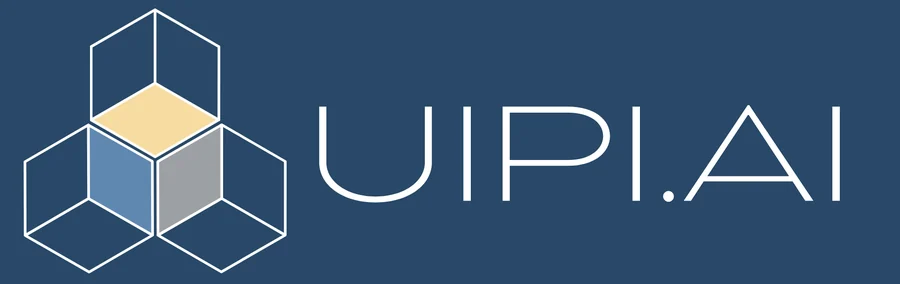 uipi.ai horizontal lockup, white on navy.